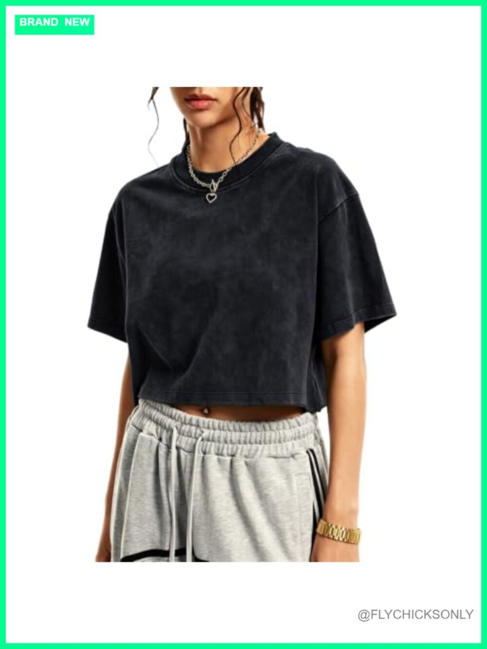 Oversized Acid Wash Crop Top Cotton Drop Shoulder Y2K Grunge Tee